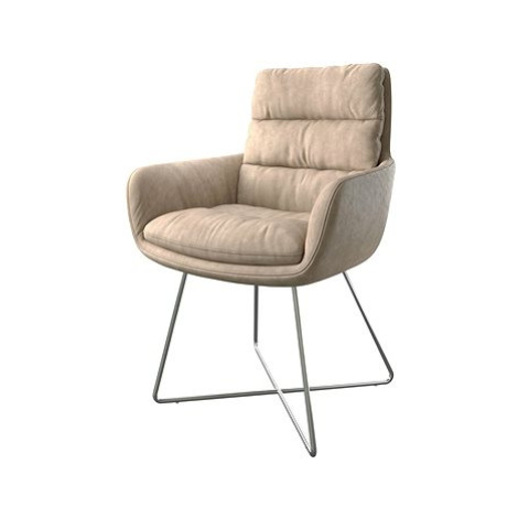 DELIFE Jídelní židle Abelia-Flex s područkou béžová vintage podnož ve tvaru "X" nerezová ocel