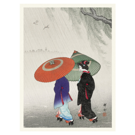 Obrazová reprodukce Geisha in the Rain / Wearing Traditional Kimono (Japandi Vintage) - Ohara Ko