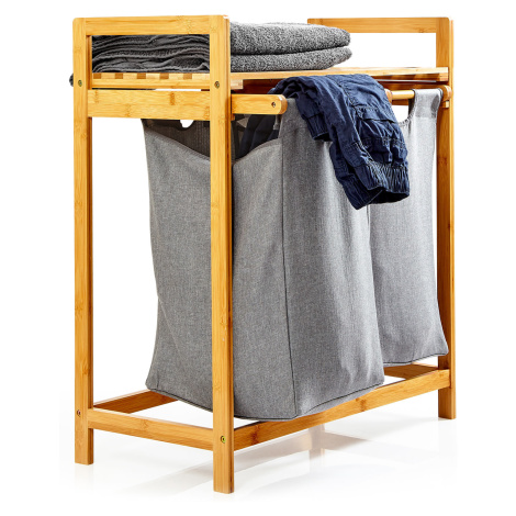 Blumfeldt Regál na prádlo, 2 odnímatelné pytle, bambus, pevná bavlna