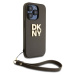 DKNY PU Leather Stack Logo Wrist Strap kryt iPhone 14 Pro hnědý