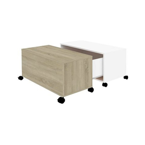 SHUMEE Konferenční stolek bílý a dub sonoma 75 × 75 × 38 cm dřevotříska, 806872