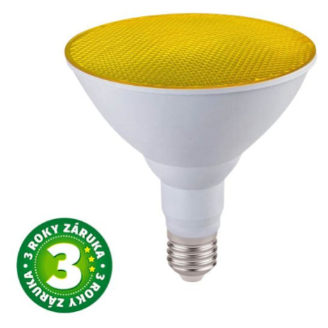 Prémiová barevná LED žárovka E27 15W, PAR38, reflektorová, žlutá, 3 roky záruka