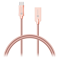 Kabel Steel Knight USB-C na USB, 1m, ocel, opletený, růžová