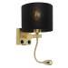 Nástěnná lampa ve stylu art deco zlatá s USB a černým odstínem - Brescia
