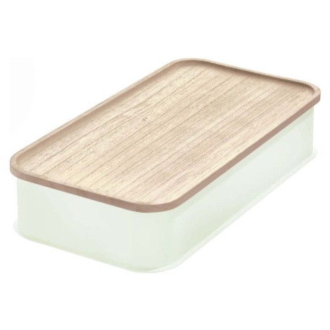 Bílý úložný box s víkem ze dřeva paulownia iDesign Eco, 21,3 x 43 cm