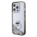 Karl Lagerfeld hard silikonový obal iPhone 15 PRO 6.1" Transparentní Liquid Glitter Choupette