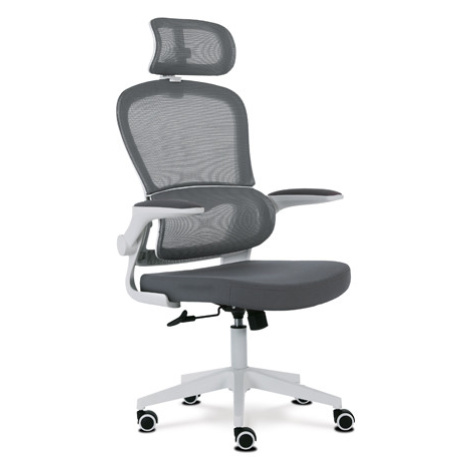 Židle kancelářská, šedý mesh, bílý plast, nastavitelný podhlavník, nastavitelná bederní opěrka Autronic