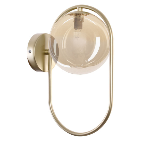 Nástěnné svítidlo CORDEL ve vintage stylu - zlatý mosazný kroužek s jantarovým kulovým stínidlem CANDELLUX