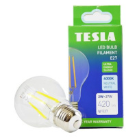 Tesla Filament A class, E27, 2W, 420lm, 4000K denní bílá, 360st, čirá, 230V, 25 000h