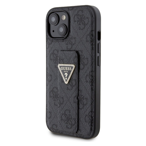 Guess PU Grip Stand 4G Strass Triangle Metal Logo kryt iPhone 15 černý