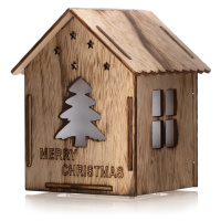 Dekorační vánoční dřevěný domeček s LED osvětlením s motivem stromečku 13x11x10,5 cm