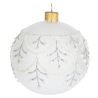H&L Vánoční ozdoba koule 10cm, bílá s krajkovým motivem, varianta 1