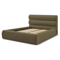 Tmavě zelená čalouněná dvoulůžková postel s úložným prostorem s roštem 160x200 cm Jagna – Boboch