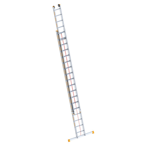 Layher Hliníkový žebřík s lankem, dvoudílný, výtažný, včetně příčníku, 2 x 18 příčlí