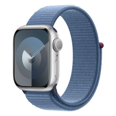 Apple Watch Series 9 41mm Stříbrný hliník s ledově modrým provlékacím řemínkem Stříbrná
