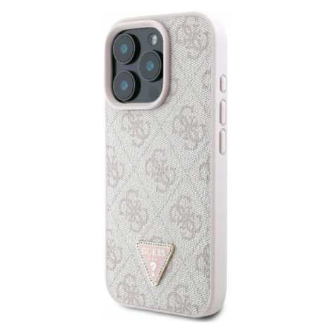 Pouzdro Guess pro iPhone 16 Pro Max 6.9 růžové Leather 4G Triangle Strass