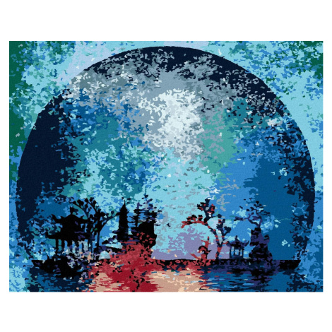 Barevná silueta měsíce, 40×50 cm, vypnuté plátno na rám