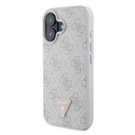 Pouzdro Guess pro iPhone 16 6.1 růžové Leather 4G Triangle Strass