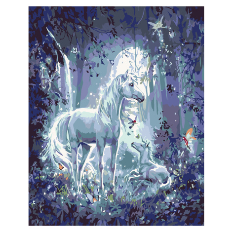 Malování podle čísel - JEDNOROŽEC V NOCI Rozměr: 80x100 cm, Rámování: bez rámu a bez vypnutí plá