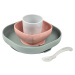 Jídelní souprava Beaba Silicone meal set ze silikonu 4dílná růžovo-béžovo-šedá pro miminka