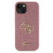 Guess PU Fixed Glitter 4G Metal Logo kryt iPhone 15 růžový