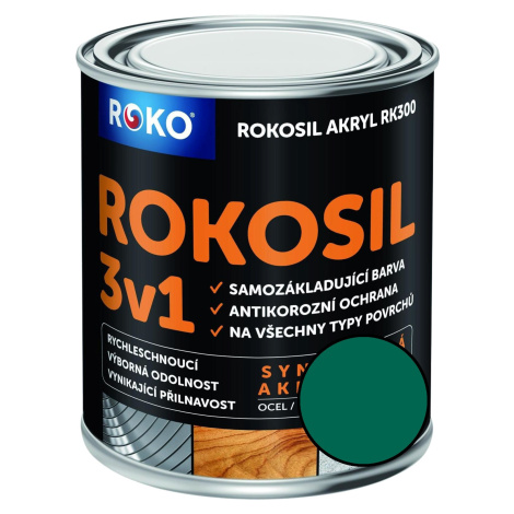 Barva samozákladující Rokosil akryl3v1 RK 300 5400 zelená tmavá, 0,6 l ROKOSPOL