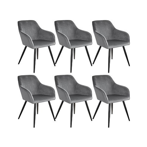 6× Židle Marilyn sametový vzhled černá, šedo, černá tectake