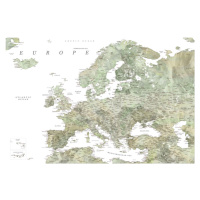Mapa Detailed map of Europe in green watercolor, Blursbyai, 40x26.7 cm