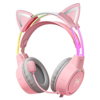 Onikuma X15 PRO Double-Head Beam RGB Wired Gaming Headset With Cat Ears Růžová PC sluchátka