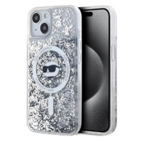 Karl Lagerfeld Liquid Glitter Choupette Head MagSafe Zadní Kryt pro iPhone 15 Transparent