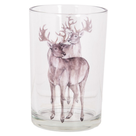 Průhledný skleněný svícen mladí jeleni – 12x21 cm Clayre & Eef