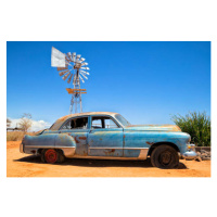 Ilustrace Abandoned vintage car in the desert, Bim, 40 × 26.7 cm