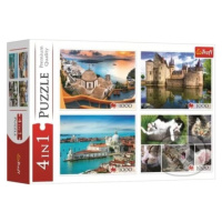 Puzzle Santorini, Benátky, Zámek Sully-sur-Loire a Kočky - puzzle z kategorie Přírodní scenérie