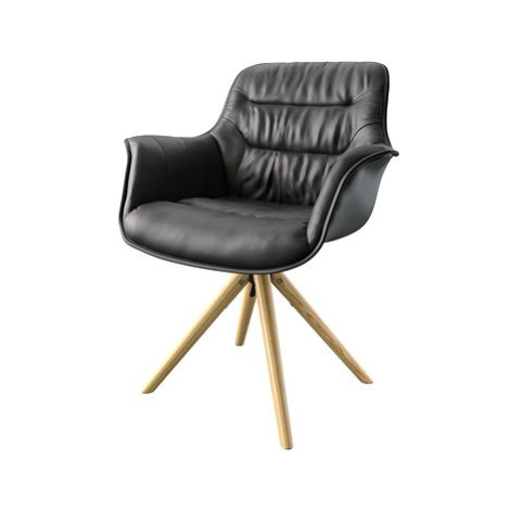 DELIFE Otočná židle Kaira-Flex černá pravá kůže dřevěná podnož zaoblená otočná