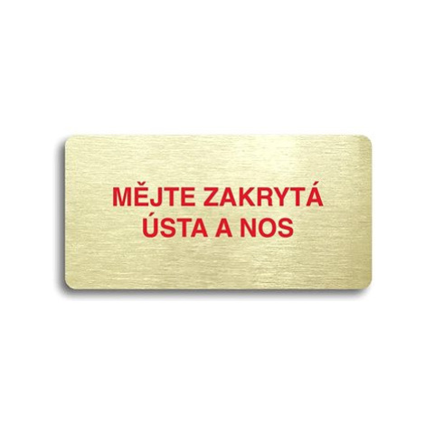 Accept Piktogram "MĚJTE ZAKRYTÁ ÚSTA A NOS" (160 × 80 mm) (zlatá tabulka - barevný tisk bez ráme