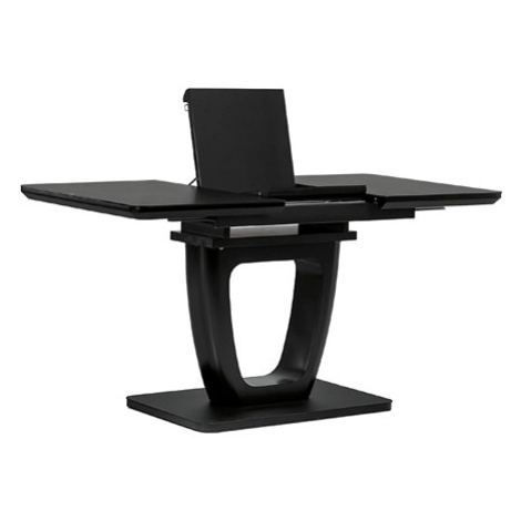 Jídelní stůl 110+40x75 cm, černá 4 mm skleněná deska, MDF, černý matný lak Autronic