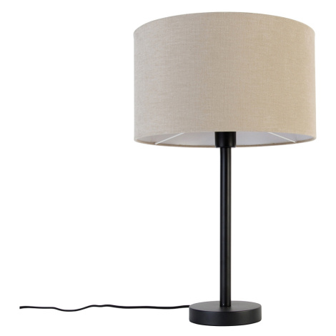 Moderní stolní lampa černá se stínítkem světle hnědá 35 cm - Simplo QAZQA