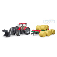 BRUDER 03198 Set traktor CASE IH Optum 300 CVX + čelní nakladač a přepravník balíků