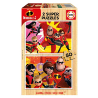 Dřevěné puzzle pro děti The incredibles 2 Educa Disney 2*50 dílků