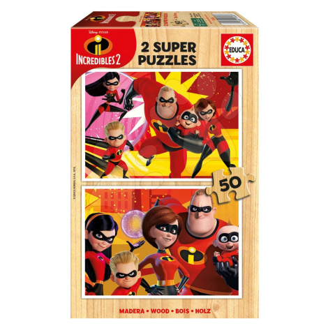 Dřevěné puzzle pro děti The incredibles 2 Educa Disney 2*50 dílků