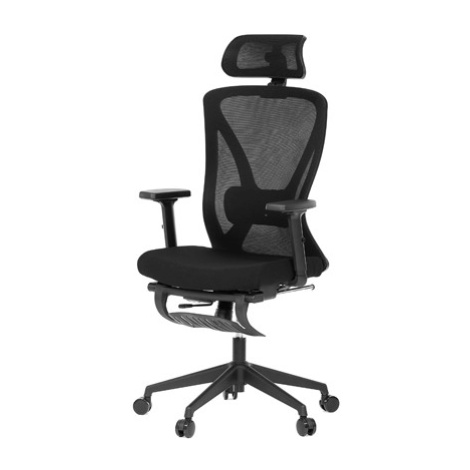 Židle kancelářská, černá MESH, plastový kříž, opěrka nohou, posuvný sedák, 2D područky Autronic
