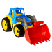 Traktor-nakladač-bagr se lžící plast na volný chod modrý