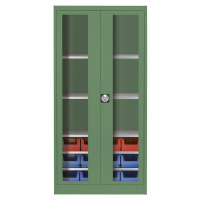 mauser Skříň s otočnými dveřmi s pohledovým okénkem, s 12 transparentními přepravkami, rezedová 