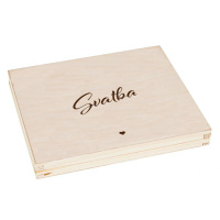 FK Dřevěná krabička na dárek nebo fotografie 10x15 s gravírováním SVATBA - 22x18x3 cm, Přírodní