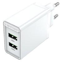 Vention 2-Port USB (A+A) Wall Charger (18W) White