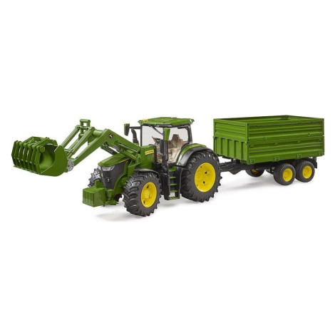 Bruder 3155 John Deere 7R 350 s čelním nakladačem a přívěsem Brüder Mannesmann