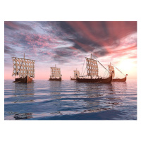 Ilustrace Viking Ships, MR1805, 40x30 cm
