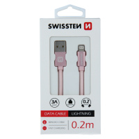 Datový kabel Swissten Textile USB/Lightning, 0,2m, růžovo/zlatý