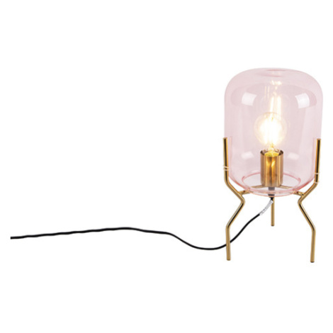 Art Deco stolní lampa mosaz růžové sklo - Bliss QAZQA