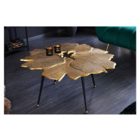 Estila Art deco konferenční stolek Ginko zlaté barvy ve tvaru listů s černými nožičkami z kovu 9